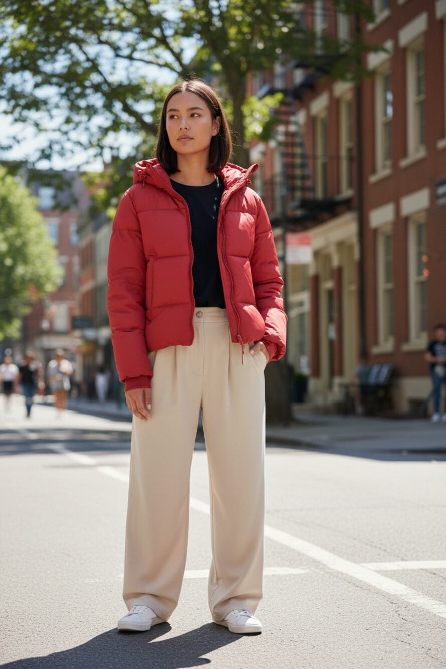REISS Thea Short Puffer Jacket NEW Size M Red Quilted Hoodie $565 Coat Winter